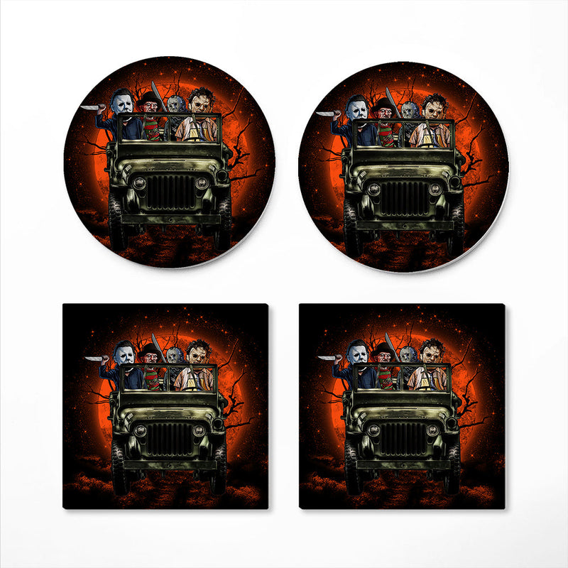 Halloween Horro Movie Ride Jeep Funny Ceramic Decor Coaster - Gift Idea