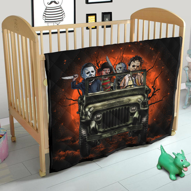 Horro Movie Ride Jeep Funny Moonlight Halloween Quilt Blanket Nearkii