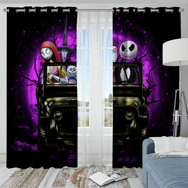 Halloween Nightmare Before Christmas Moonlight Drive Jeep Funny Window Curtain