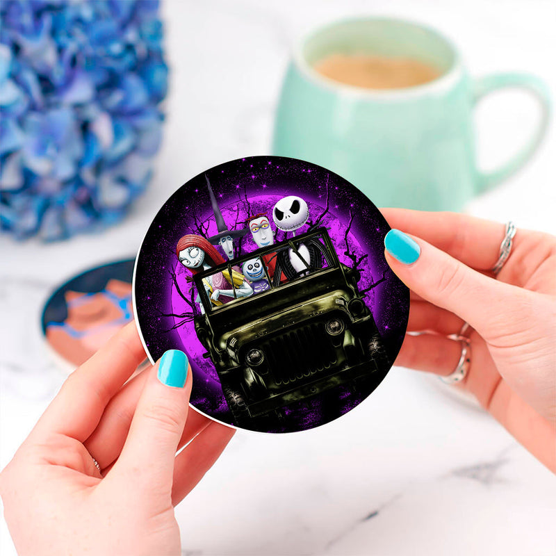 Halloween Nightmare Before Christmas Moonlight Drive Jeep Funny Ceramic Decor Coaster - Gift Idea