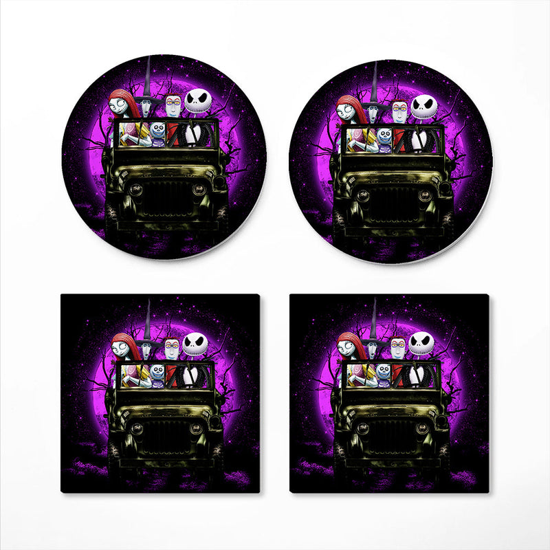 Halloween Nightmare Before Christmas Moonlight Drive Jeep Funny Ceramic Decor Coaster - Gift Idea