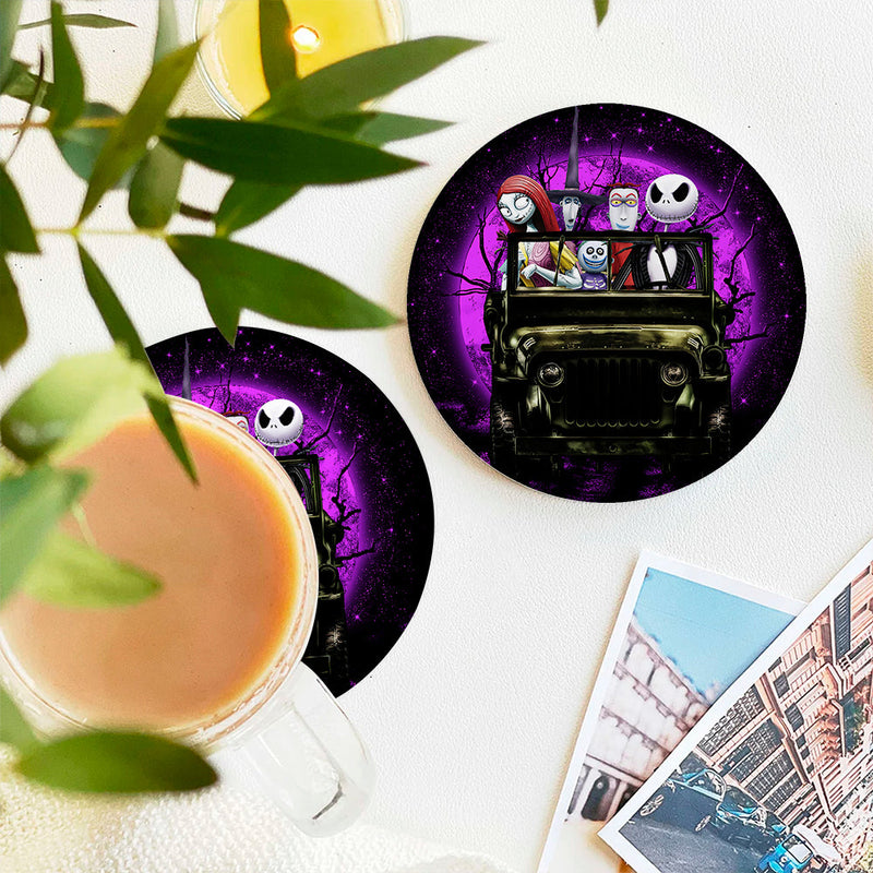 Halloween Nightmare Before Christmas Moonlight Drive Jeep Funny Ceramic Decor Coaster - Gift Idea