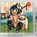 Hashibira Inosuke Demon Slayer Japan Ink Style Shower Curtain