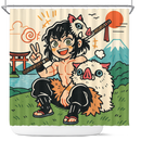Hashibira Inosuke Demon Slayer Japan Ink Style Shower Curtain