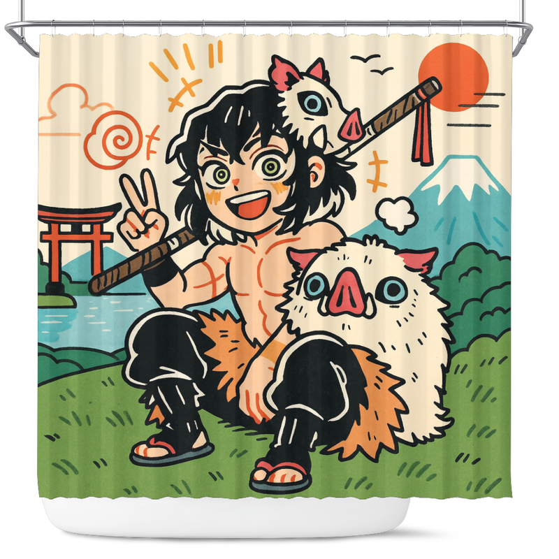 Hashibira Inosuke Demon Slayer Japan Ink Style Shower Curtain