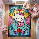 Hello Kitty Angle Love Stained Glass Rectangular Area Rug