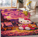 Hello Kitty Starry Night Pink Painting Rectangular Area Rug