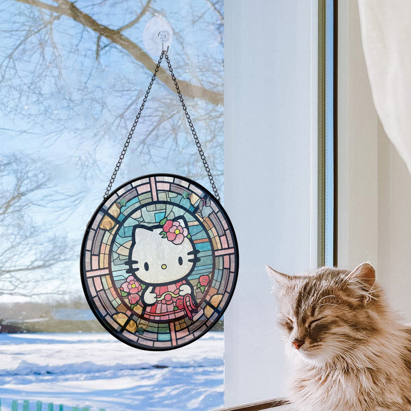 Hello Kitty Round Stained Glass Suncatcher