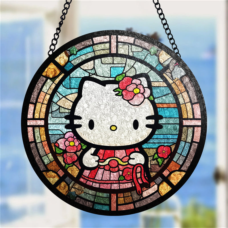 Hello Kitty Round Stained Glass Suncatcher