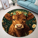Highland Cow Flower Stained Glass Round Rug