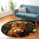 Highland Cow Flower Stained Glass Round Rug