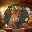 Highland Cow Flower Stained Glass Suncatcher