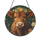 Highland Cow Flower Stained Glass Suncatcher