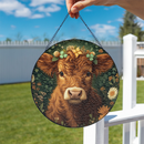 Highland Cow Flower Stained Glass Suncatcher