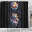 Hippo Watercolor Star Night Shower Curtain
