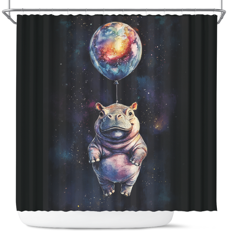 Hippo Watercolor Star Night Shower Curtain