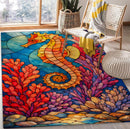 Seahorse Stained Glass Rectangular Area Rug