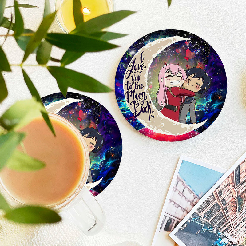 Hiro Zero Two Darling In The Franxx Anime Couple Love You To The Moon Galaxy Ceramic Decor Coaster - Gift Idea