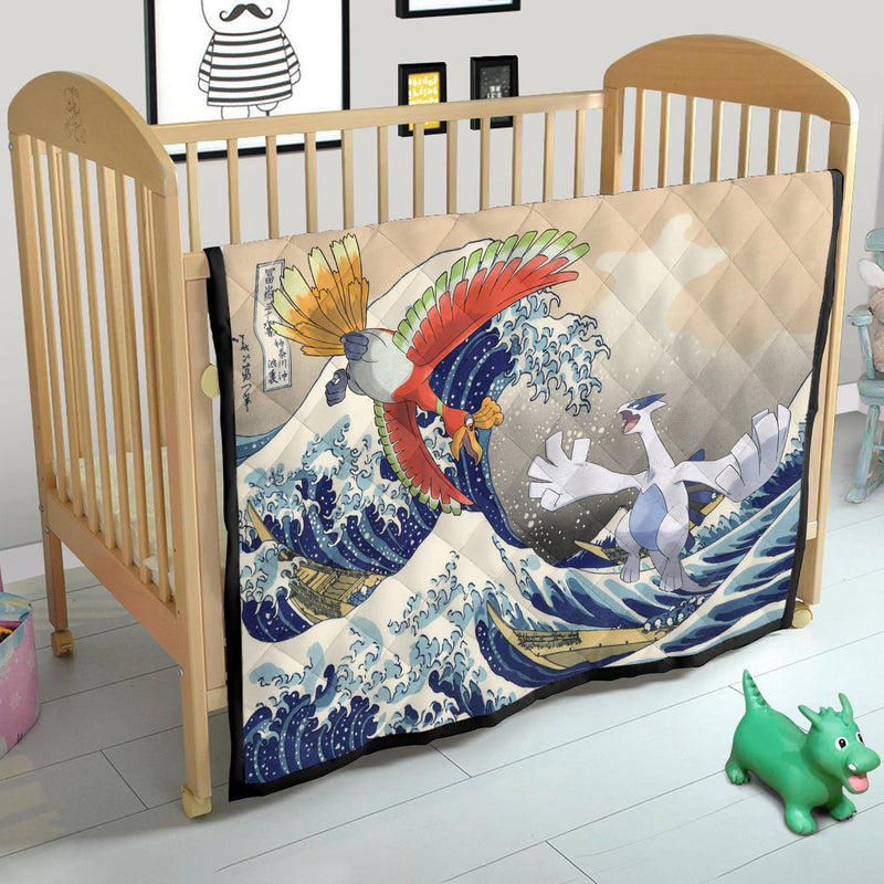 Hoho vs Lugia Pokemon The Great Wave Quilt Blanket