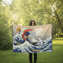 Hoho vs Lugia Pokemon The Great Wave Japan Woven Throw Blanket