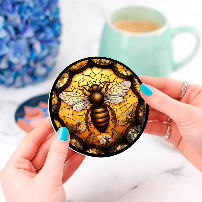 Honey Bee Stained Glass Decor Coaster - Gift Idea