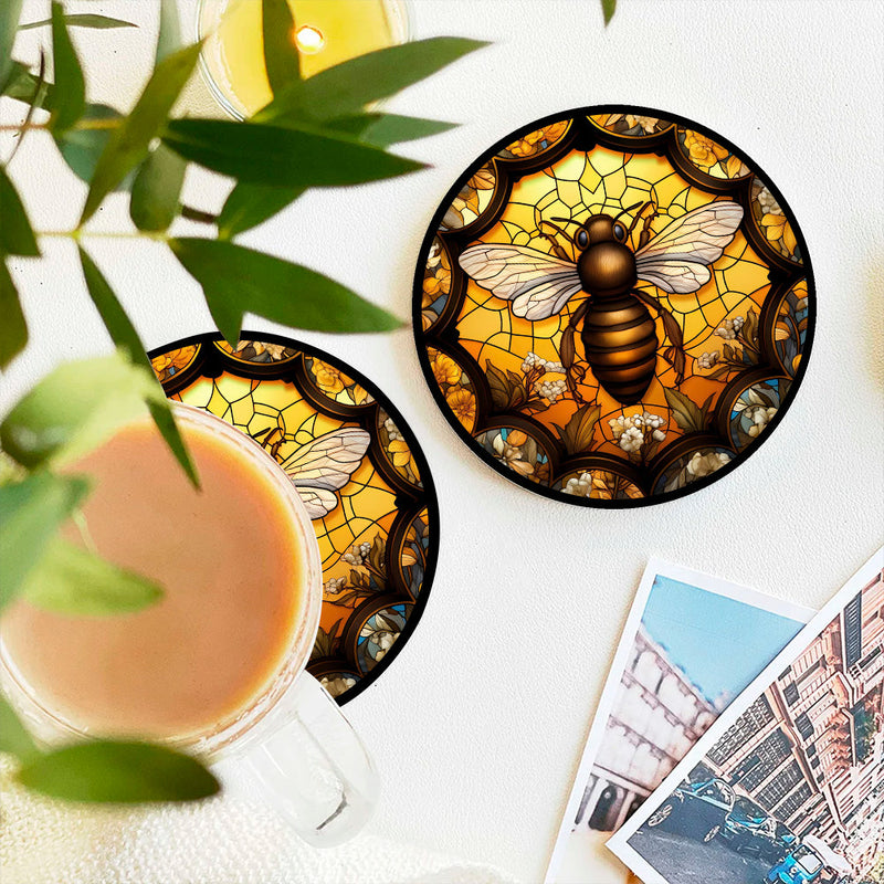 Honey Bee Stained Glass Decor Coaster - Gift Idea