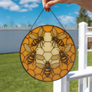 Honey Beehive Round Stained Glass Suncatcher