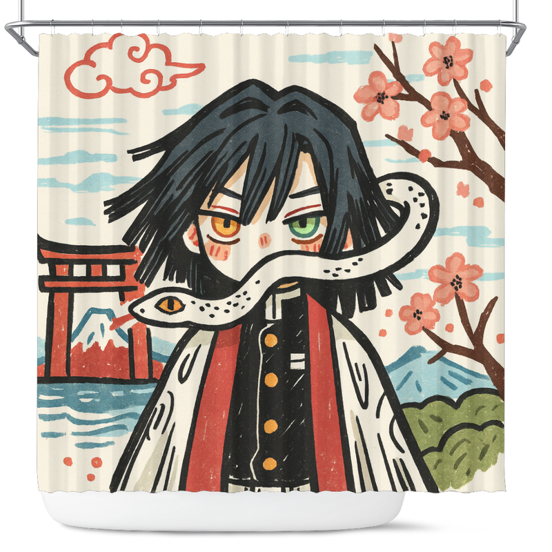 Iguro Obanai Demon Slayer Japan Ink Style Shower Curtain