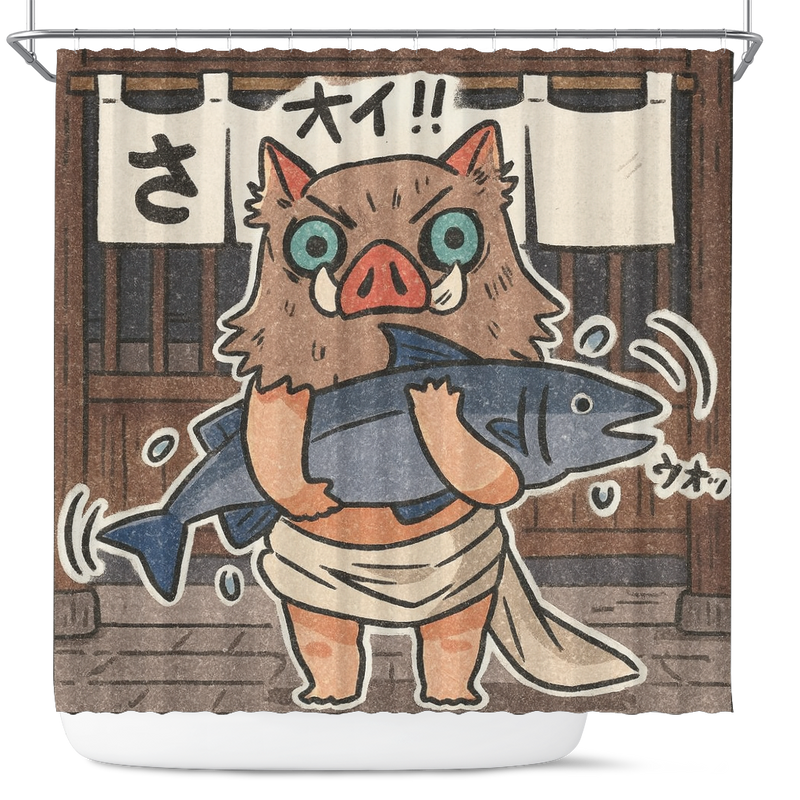 Inosuke Hashibira Demon Slayer Anime Japan Ink Style Shower Curtain