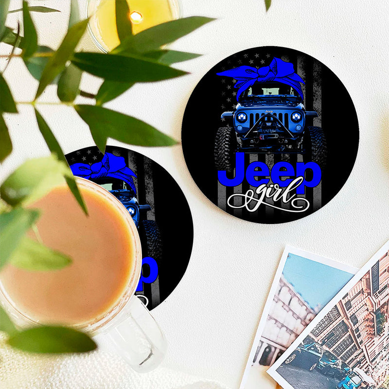 Jeep Girl Blue Ceramic Decor Coaster - Gift Idea