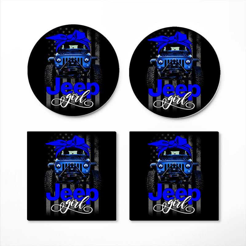 Jeep Girl Blue Ceramic Decor Coaster - Gift Idea