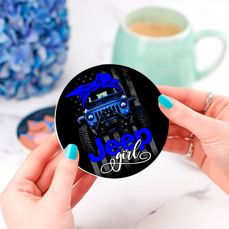 Jeep Girl Blue Ceramic Decor Coaster - Gift Idea