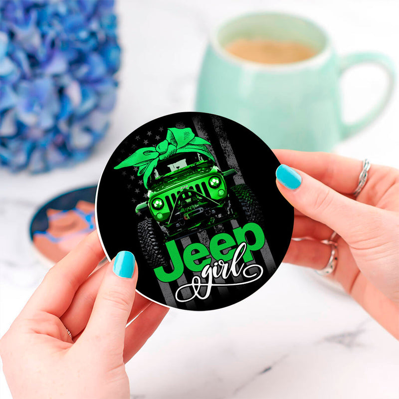 Jeep Girl Green Ceramic Decor Coaster - Gift Idea