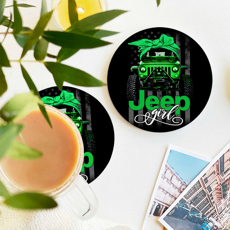 Jeep Girl Green Ceramic Decor Coaster - Gift Idea