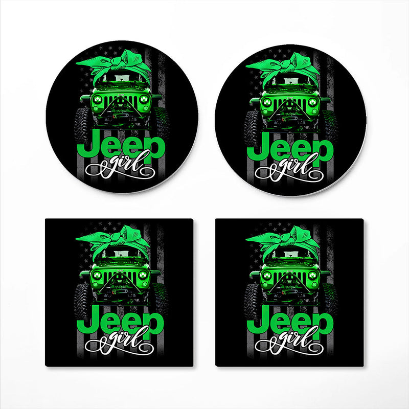 Jeep Girl Green Ceramic Decor Coaster - Gift Idea