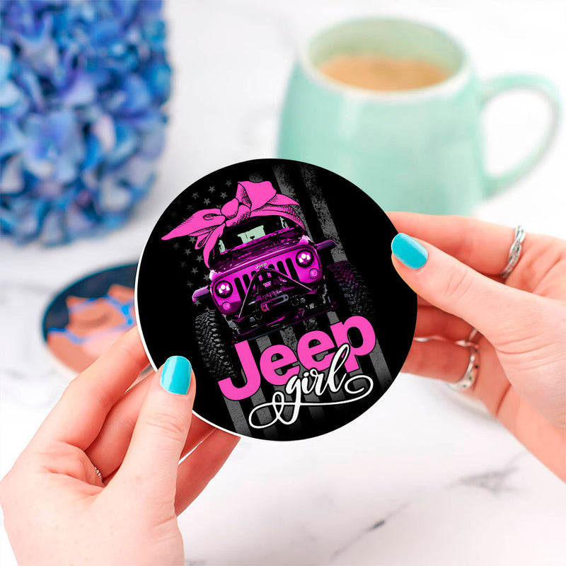 Jeep Girl Pink Ceramic Decor Coaster - Gift Idea