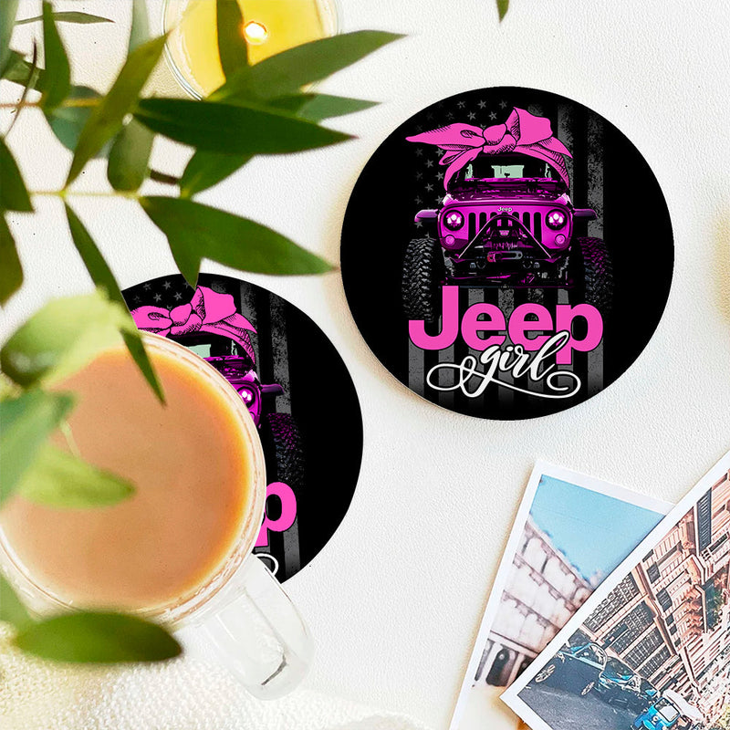 Jeep Girl Pink Ceramic Decor Coaster - Gift Idea