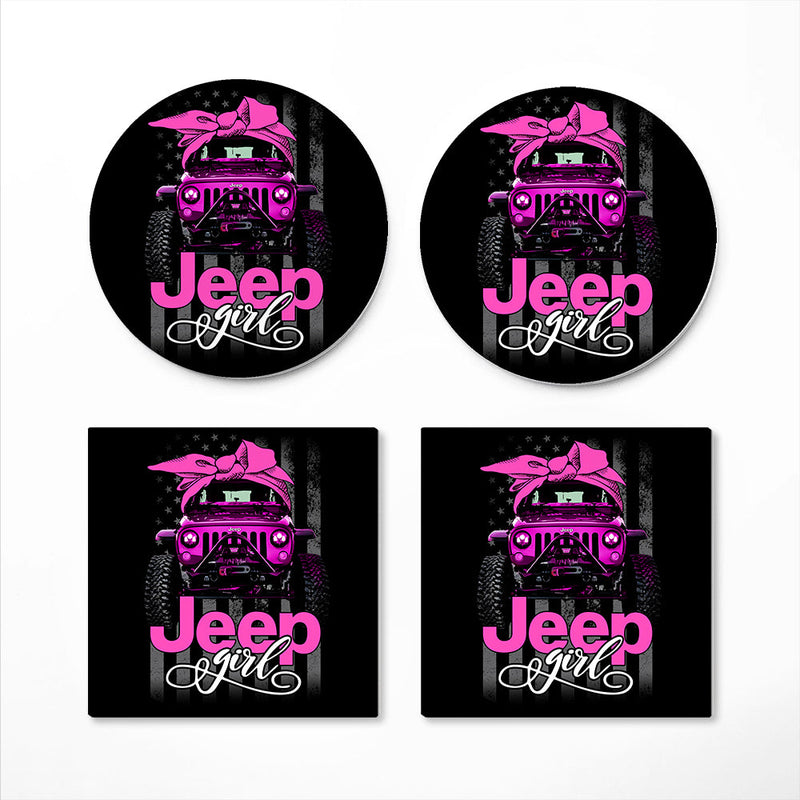 Jeep Girl Pink Ceramic Decor Coaster - Gift Idea