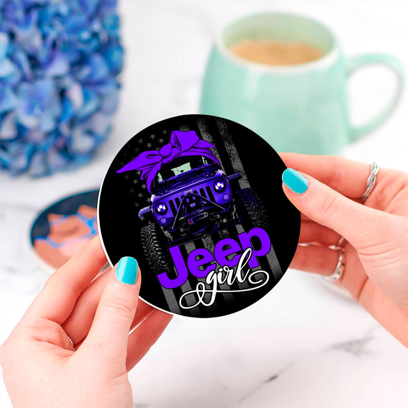 Jeep Girl Purple Ceramic Decor Coaster - Gift Idea