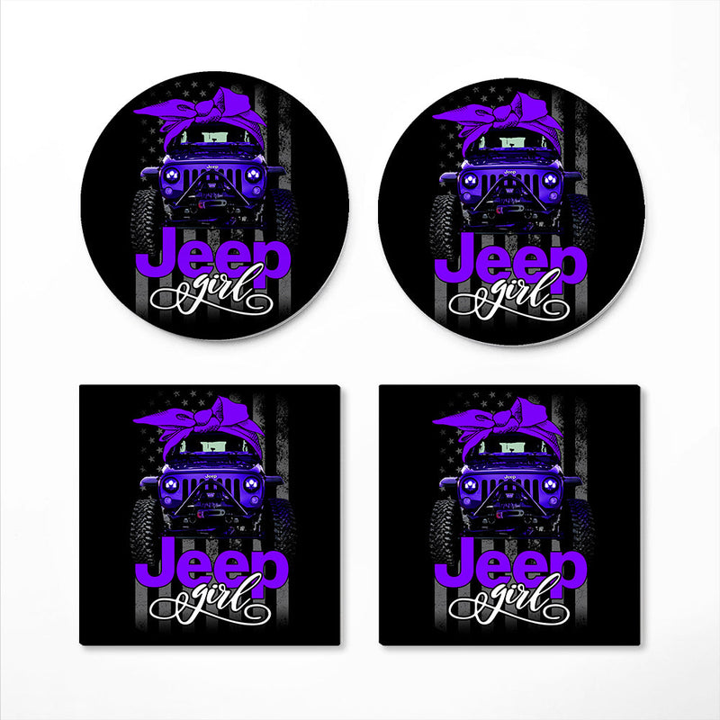 Jeep Girl Purple Ceramic Decor Coaster - Gift Idea