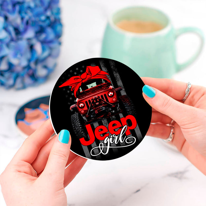 Jeep Girl Red Ceramic Decor Coaster - Gift Idea