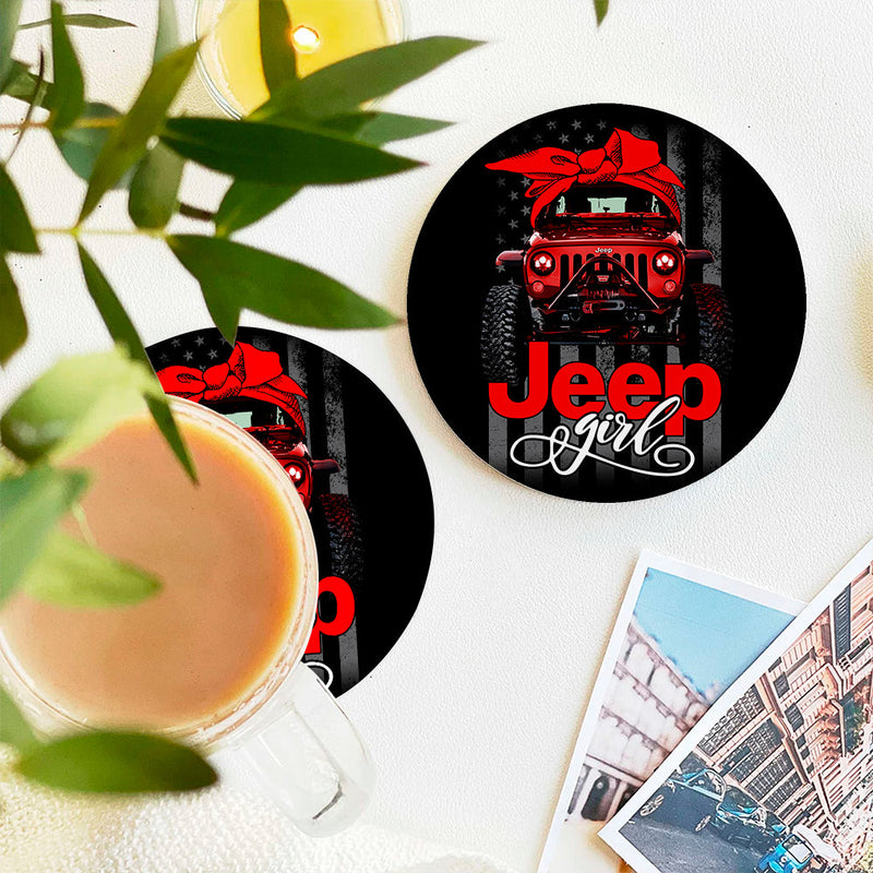 Jeep Girl Red Ceramic Decor Coaster - Gift Idea