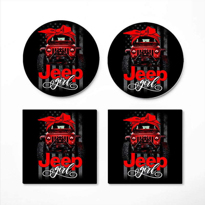 Jeep Girl Red Ceramic Decor Coaster - Gift Idea