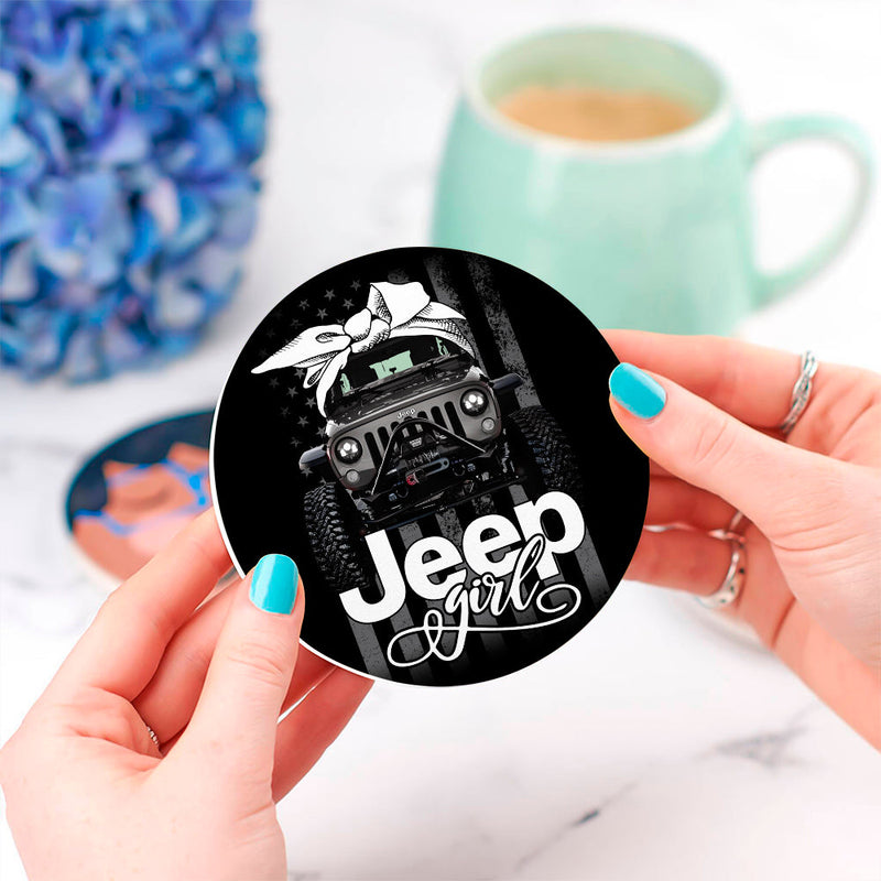 Jeep Girl White Ceramic Decor Coaster - Gift Idea