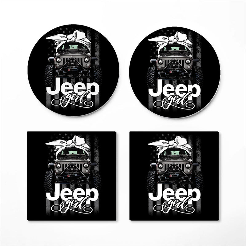 Jeep Girl White Ceramic Decor Coaster - Gift Idea