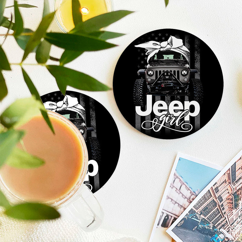 Jeep Girl White Ceramic Decor Coaster - Gift Idea