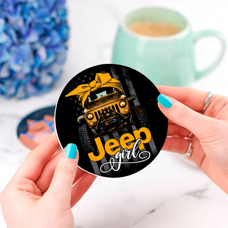 Jeep Girl Yellow Ceramic Decor Coaster - Gift Idea