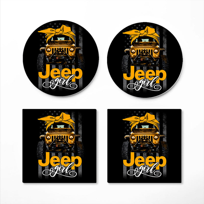 Jeep Girl Yellow Ceramic Decor Coaster - Gift Idea