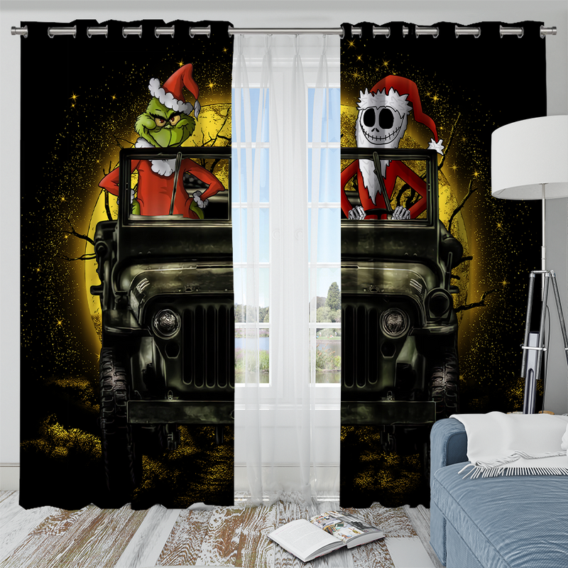 Jack Nightmare Before Christmas And Grinch Ride Jeep Moonlight Hallowwen Window Curtain