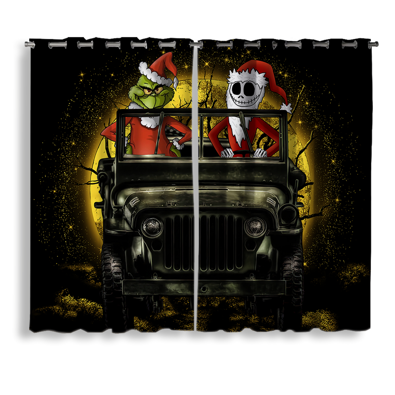 Jack Nightmare Before Christmas And Grinch Ride Jeep Moonlight Hallowwen Window Curtain